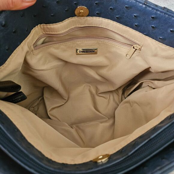 Giani Bernini Ostrich Embossed Shoulder Satchel Bag Purse Blue Faux Leather - Picture 6 of 16